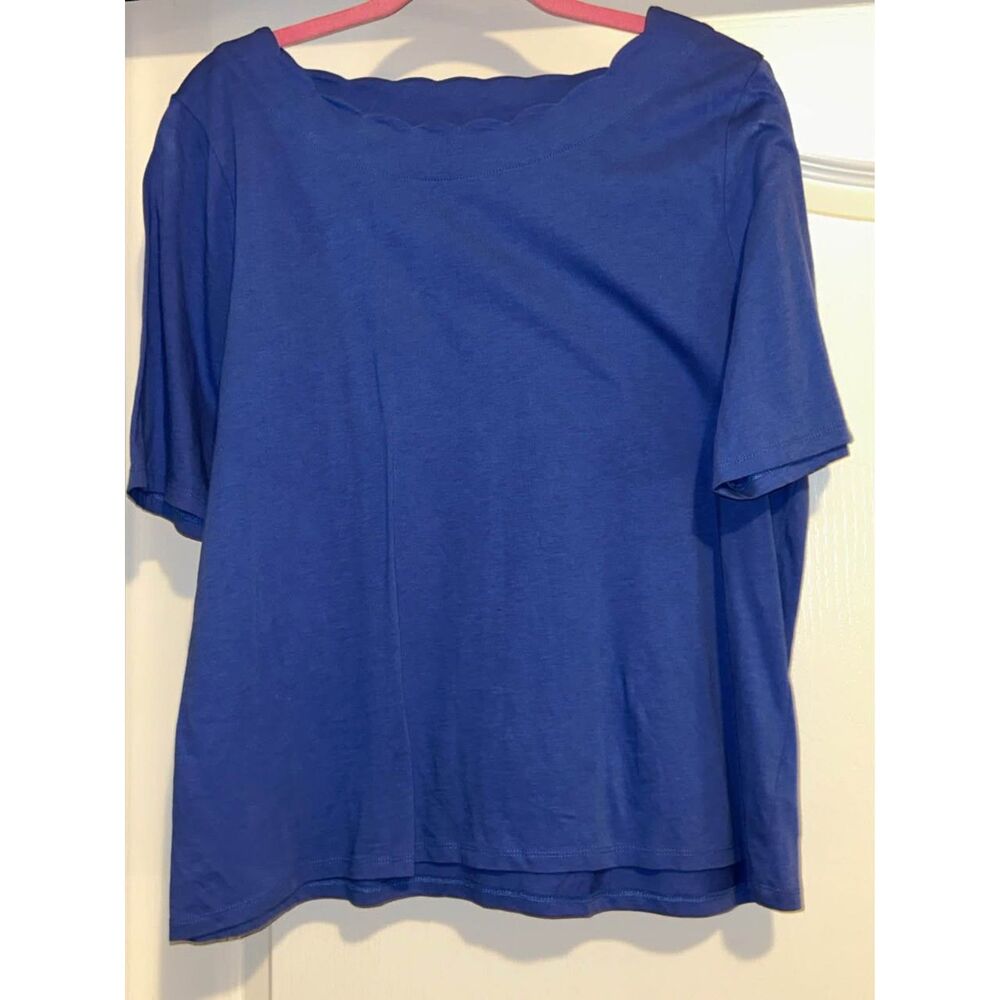 Talbots blue periwinkle pima cotton scallop short elbow sleeve top shirt XLP